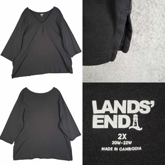 Lands End Shirt Womens Black Long Sleeve Plus Size 2X Popover V-Neck - Picture 1 of 8